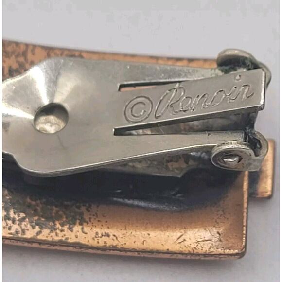 Renior Copper Rectangular Reticulated Link 15" Choker Necklace & Earring Set VTG - Picture 10 of 15